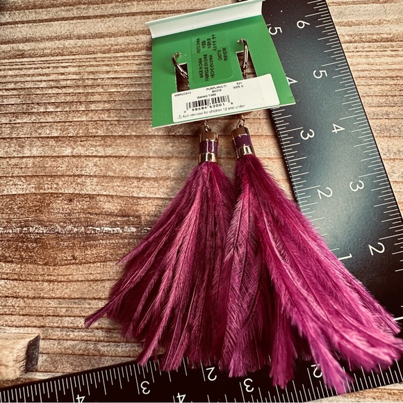 Kate Spade - Swing Time Tassel Drop Feather Earrings, Purple Multi, NWT - Picture 6 of 9